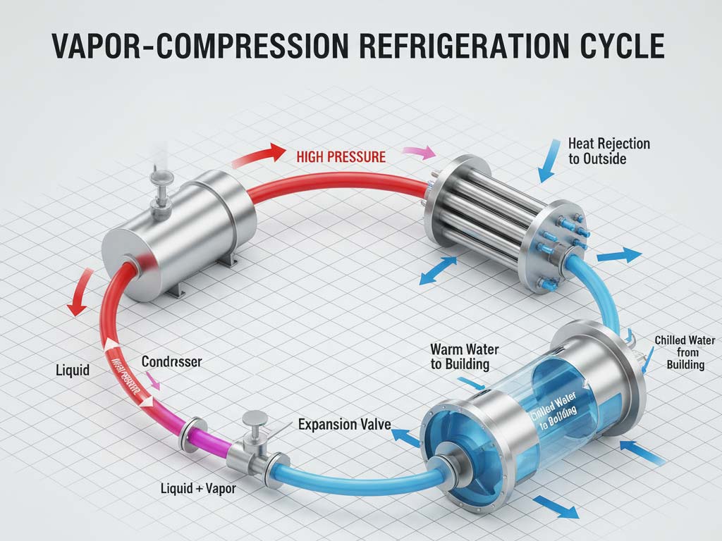 چرخه تبرید تراکمی: قلب تپنده چیلرهای مدرن